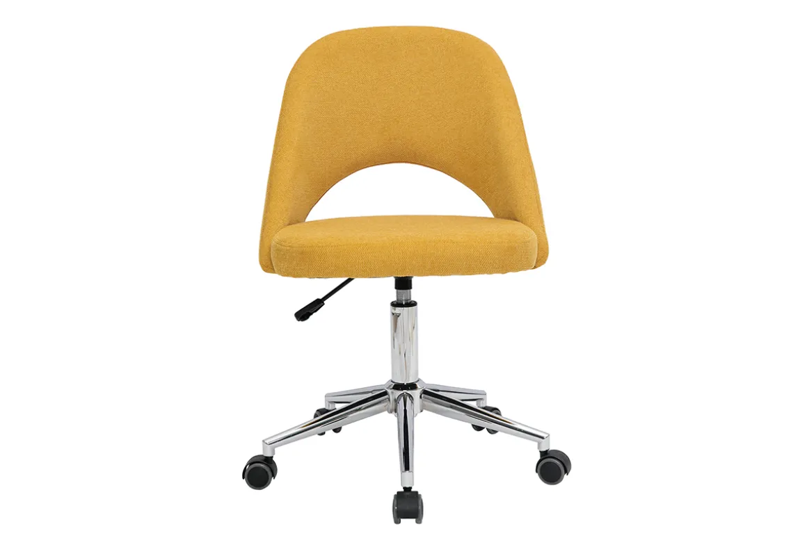 Miliboo Fauteuil De Bureau-Chaise de bureau à roulettes en tissu effet velours texturé jaune moutarde et acier chromé COSETTE