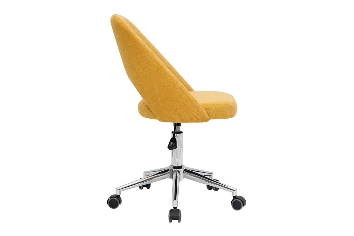 Miliboo Fauteuil De Bureau-Chaise de bureau à roulettes en tissu effet velours texturé jaune moutarde et acier chromé COSETTE