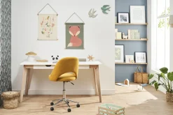 Miliboo Fauteuil De Bureau-Chaise de bureau à roulettes en tissu effet velours texturé jaune moutarde et acier chromé COSETTE
