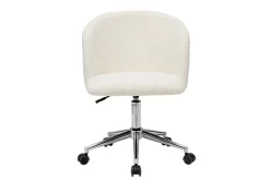 Miliboo Fauteuil De Bureau|Fauteuil De Bureau Petit Prix-Chaise de bureau à roulettes en tissu effet laine bouclée blanc cassé et acier chromé VANITY