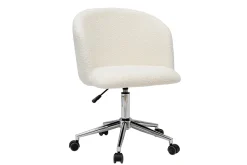 Miliboo Fauteuil De Bureau|Fauteuil De Bureau Petit Prix-Chaise de bureau à roulettes en tissu effet laine bouclée blanc cassé et acier chromé VANITY