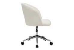 Miliboo Fauteuil De Bureau|Fauteuil De Bureau Petit Prix-Chaise de bureau à roulettes en tissu effet laine bouclée blanc cassé et acier chromé VANITY