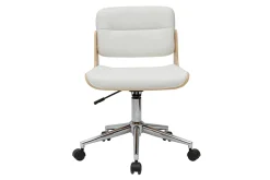 Miliboo Fauteuil De Bureau|Fauteuil De Bureau Petit Prix-Chaise de bureau à roulettes design blanc, bois clair et acier chromé ARAMON