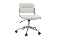 Miliboo Fauteuil De Bureau|Fauteuil De Bureau Petit Prix-Chaise de bureau à roulettes design blanc, bois clair et acier chromé ARAMON