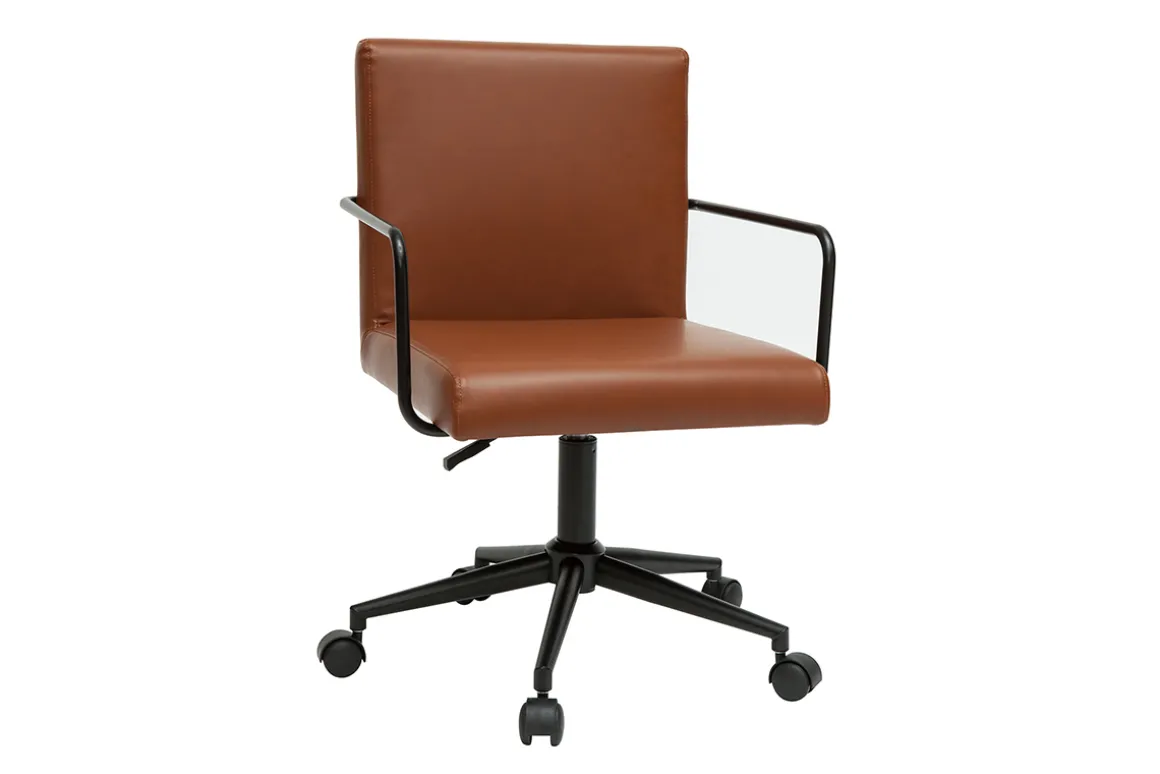 Miliboo Fauteuil De Bureau|Fauteuil De Bureau Petit Prix-Chaise de bureau à roulettes vintage marron et métal noir FLOKI