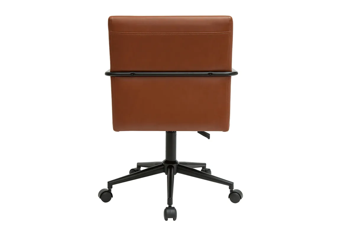 Miliboo Fauteuil De Bureau|Fauteuil De Bureau Petit Prix-Chaise de bureau à roulettes vintage marron et métal noir FLOKI