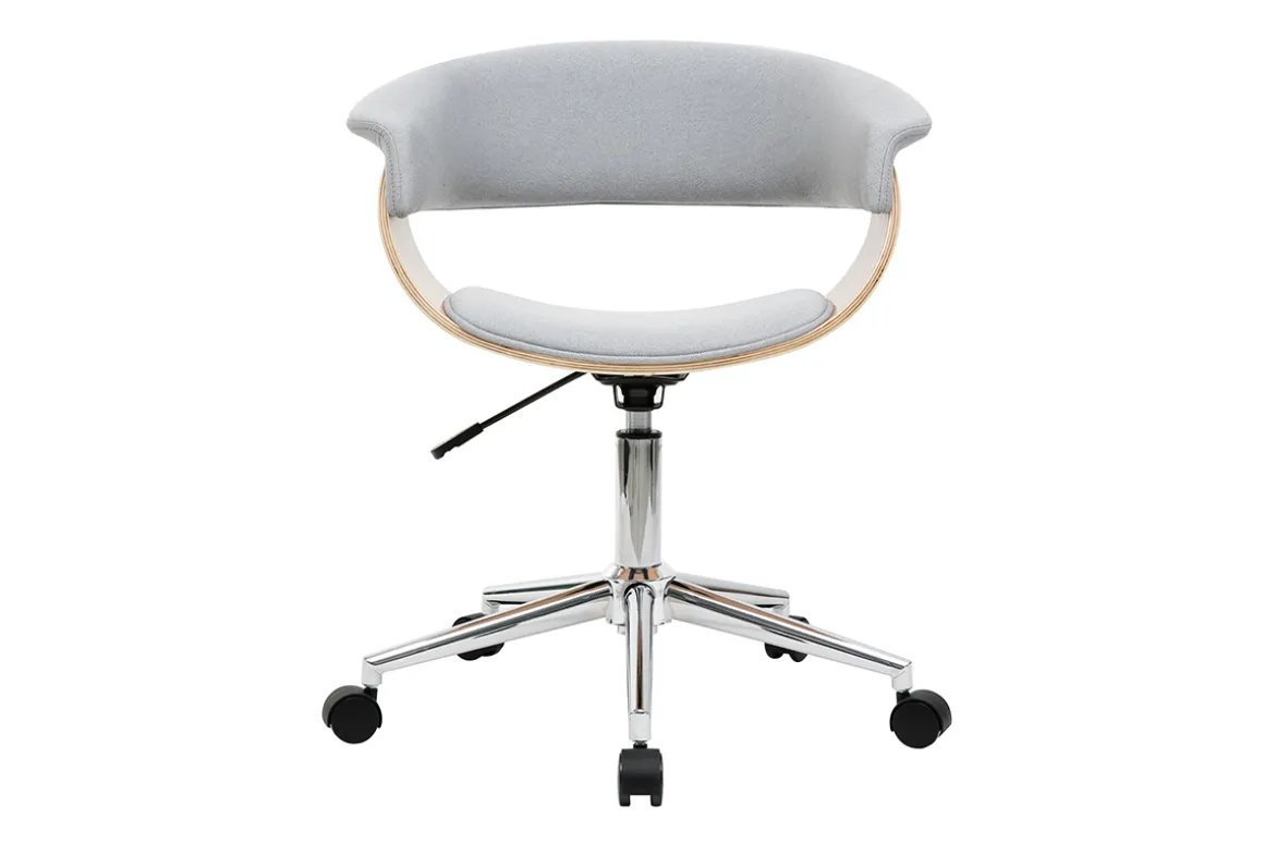 Miliboo Fauteuil De Bureau|Fauteuil De Bureau Petit Prix-Chaise de bureau à roulettes design en tissu gris clair, bois clair et acier chromé OKTAV