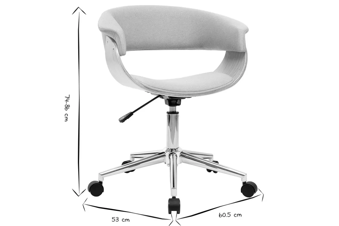 Miliboo Fauteuil De Bureau|Fauteuil De Bureau Petit Prix-Chaise de bureau à roulettes design en tissu gris clair, bois clair et acier chromé OKTAV