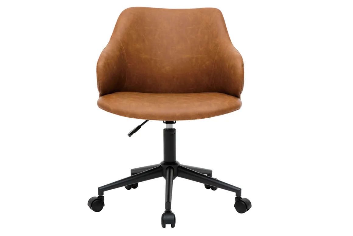 Miliboo Fauteuil De Bureau|Fauteuil De Bureau Petit Prix-Chaise de bureau à roulettes vintage marron et métal noir HEMMY