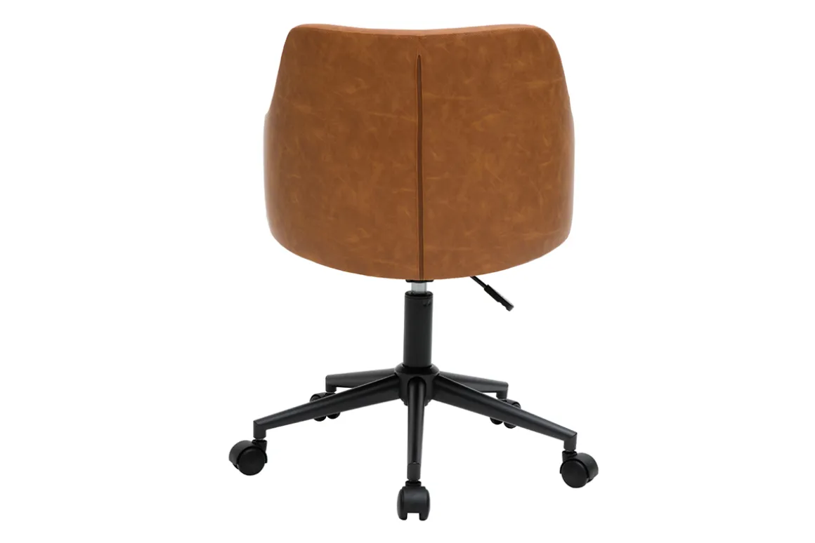 Miliboo Fauteuil De Bureau|Fauteuil De Bureau Petit Prix-Chaise de bureau à roulettes vintage marron et métal noir HEMMY