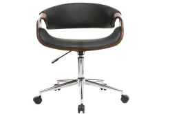 Miliboo Fauteuil De Bureau|Fauteuil De Bureau Petit Prix-Chaise de bureau à roulettes design noir, bois foncé noyer et acier chromé ARAMIS