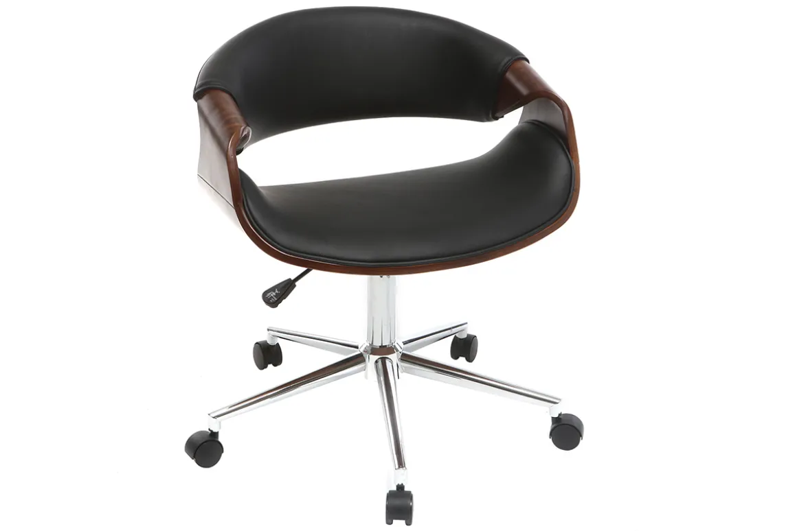 Miliboo Fauteuil De Bureau|Fauteuil De Bureau Petit Prix-Chaise de bureau à roulettes design noir, bois foncé noyer et acier chromé ARAMIS