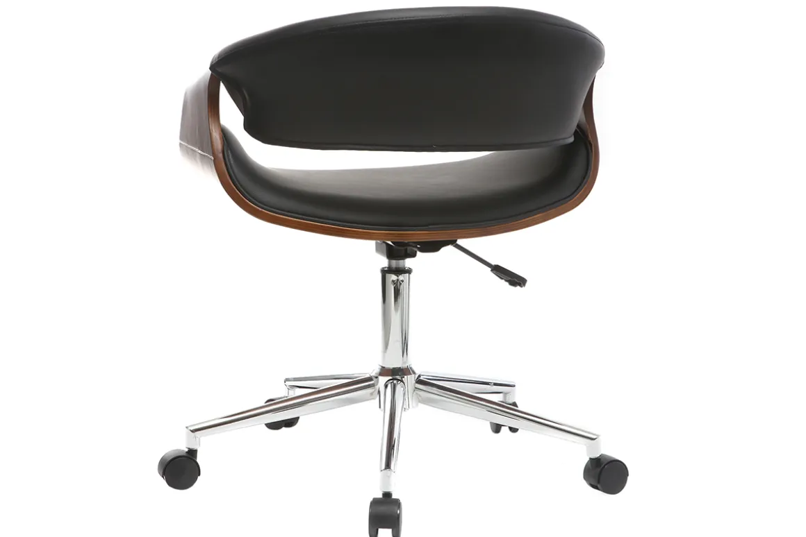 Miliboo Fauteuil De Bureau|Fauteuil De Bureau Petit Prix-Chaise de bureau à roulettes design noir, bois foncé noyer et acier chromé ARAMIS