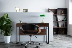 Miliboo Fauteuil De Bureau|Fauteuil De Bureau Petit Prix-Chaise de bureau à roulettes design noir, bois foncé noyer et acier chromé ARAMIS