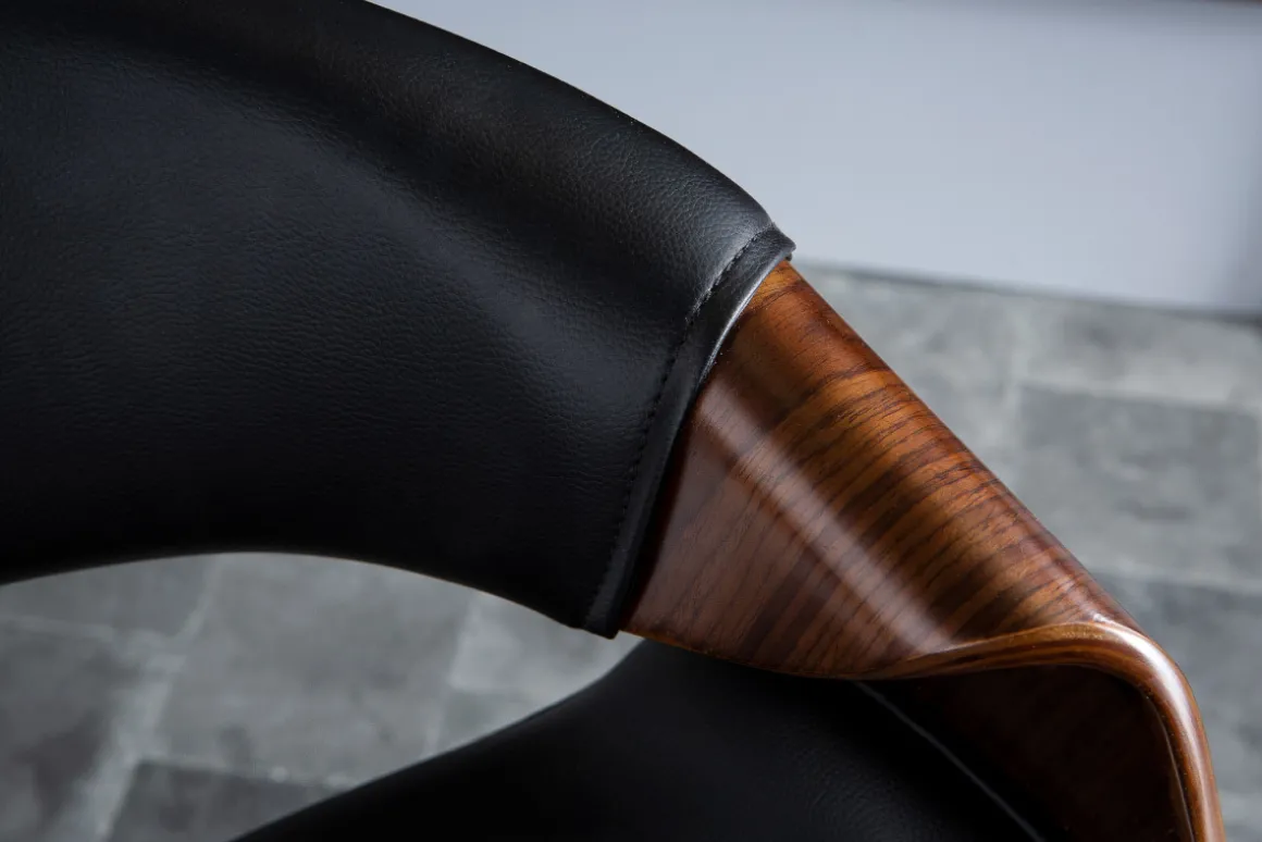 Miliboo Fauteuil De Bureau|Fauteuil De Bureau Petit Prix-Chaise de bureau à roulettes design noir, bois foncé noyer et acier chromé ARAMIS