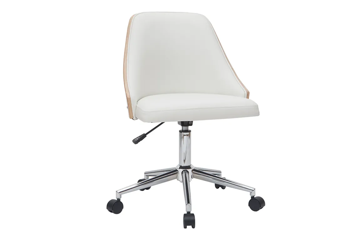 Miliboo Fauteuil De Bureau|Fauteuil De Bureau Petit Prix-Chaise de bureau à roulettes design blanc, bois clair et acier chromé QUINO
