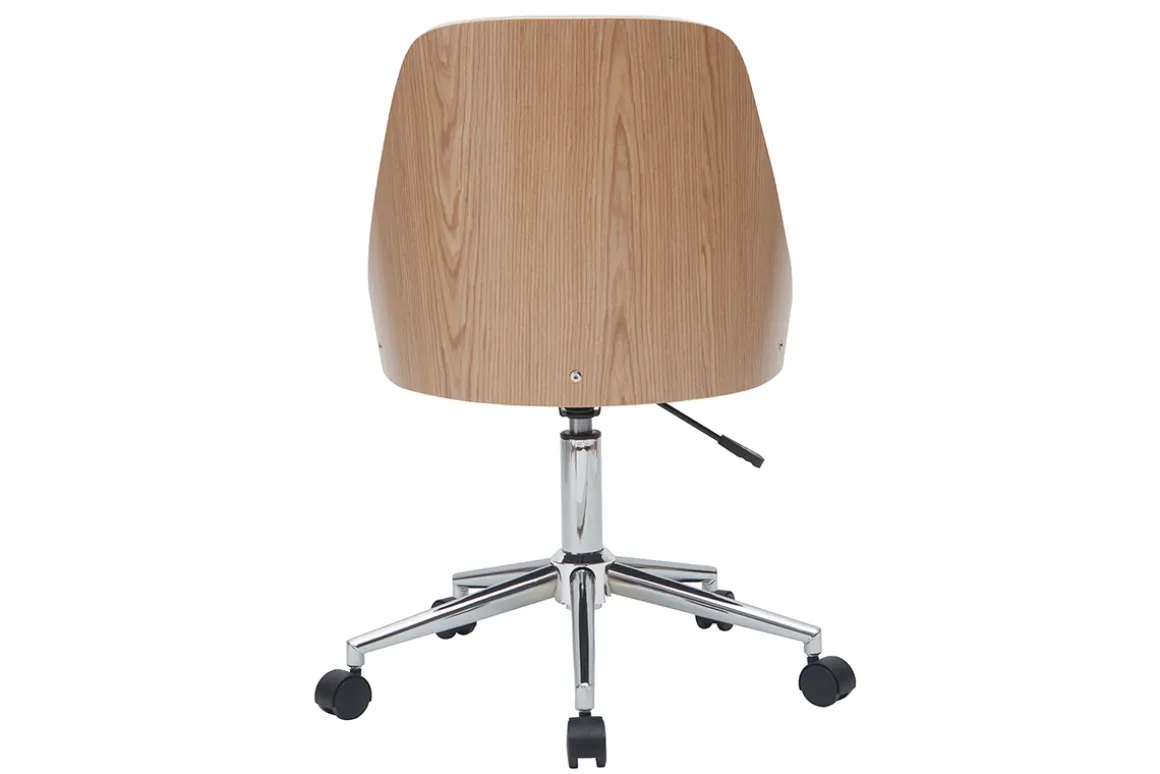 Miliboo Fauteuil De Bureau|Fauteuil De Bureau Petit Prix-Chaise de bureau à roulettes design blanc, bois clair et acier chromé QUINO