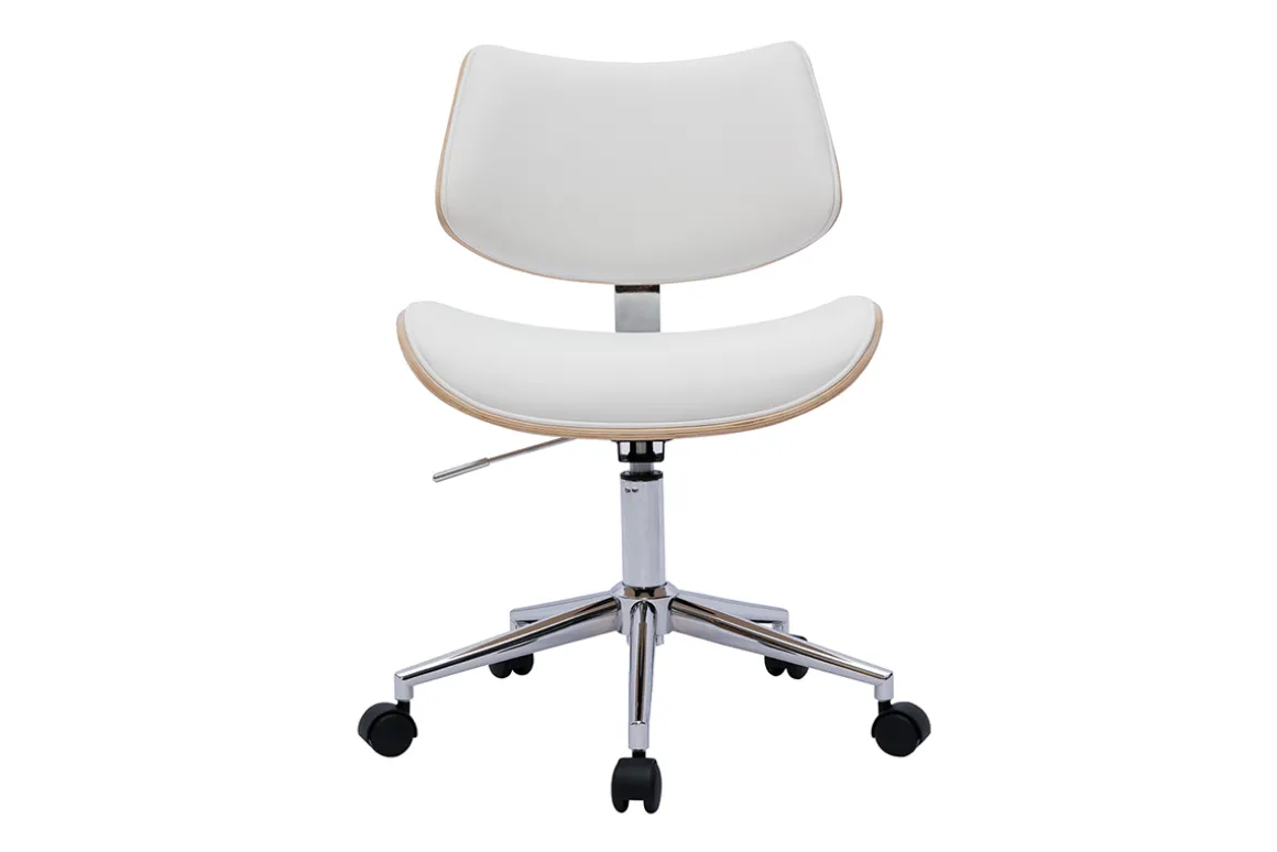Miliboo Fauteuil De Bureau|Fauteuil De Bureau Petit Prix-Chaise de bureau à roulettes design blanc, bois clair chêne et métal MALMO
