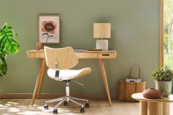 Miliboo Fauteuil De Bureau|Fauteuil De Bureau Petit Prix-Chaise de bureau à roulettes design blanc, bois clair chêne et métal MALMO