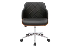 Miliboo Fauteuil De Bureau-Chaise de bureau à roulettes design noir, bois foncé noyer et acier chromé SANDRO