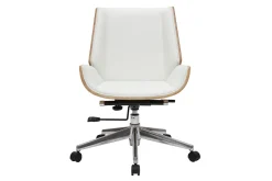 Miliboo Fauteuil De Bureau-Chaise de bureau à roulettes design blanc, bois clair et acier chromé CURVED