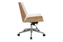 Miliboo Fauteuil De Bureau-Chaise de bureau à roulettes design blanc, bois clair et acier chromé CURVED