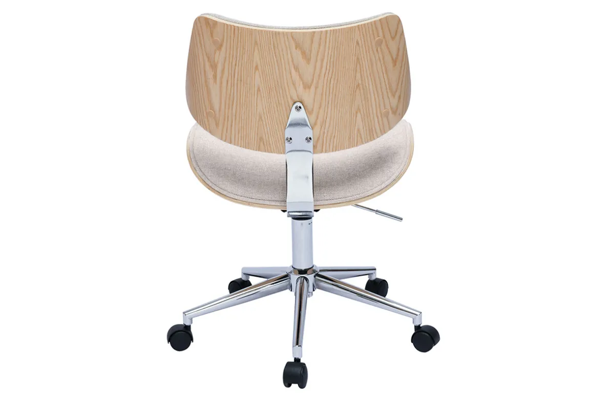 Miliboo Fauteuil De Bureau|Fauteuil De Bureau Petit Prix-Chaise de bureau à roulettes design en tissu effet velours texturé beige, bois clair chêne et métal MALMO