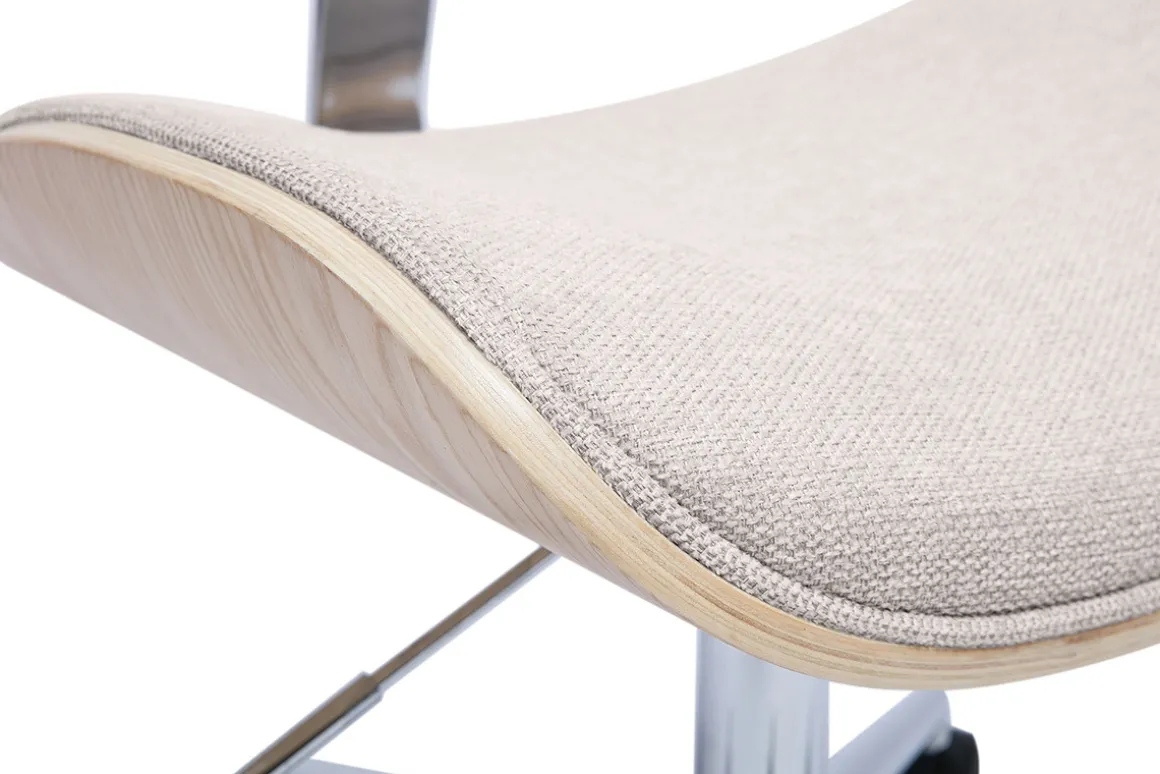 Miliboo Fauteuil De Bureau|Fauteuil De Bureau Petit Prix-Chaise de bureau à roulettes design en tissu effet velours texturé beige, bois clair chêne et métal MALMO