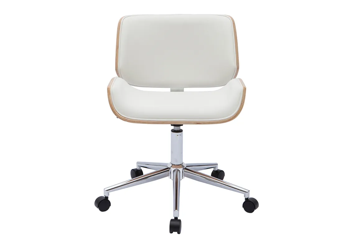 Miliboo Fauteuil De Bureau|Fauteuil De Bureau Petit Prix-Chaise de bureau à roulettes design blanc, bois clair et acier chromé RUBBENS