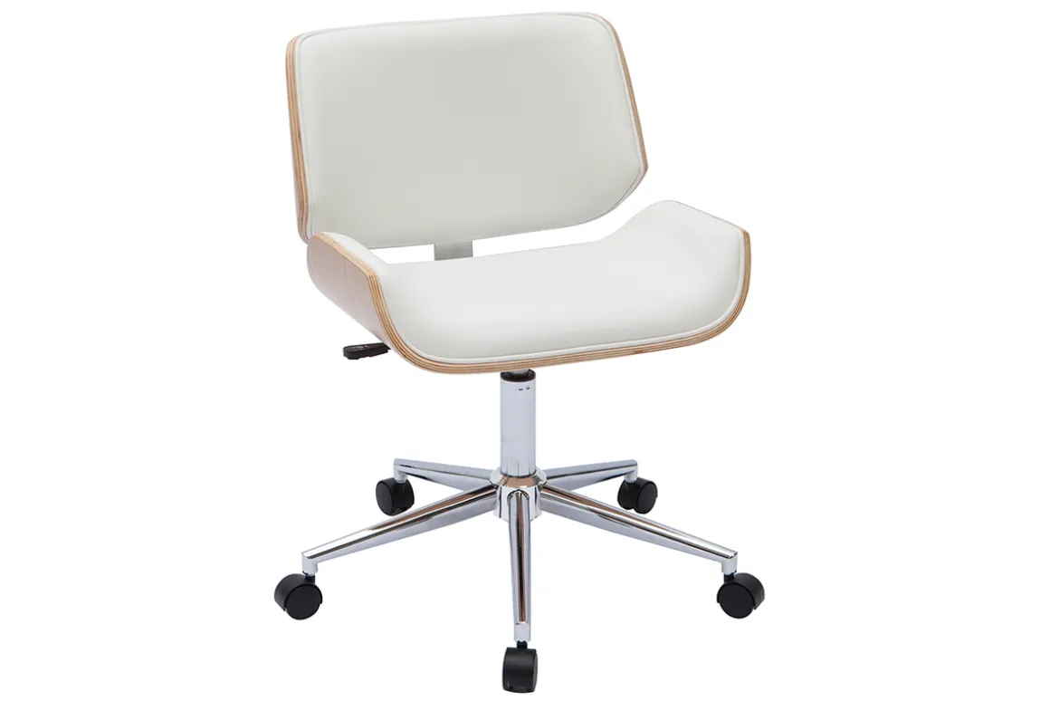 Miliboo Fauteuil De Bureau|Fauteuil De Bureau Petit Prix-Chaise de bureau à roulettes design blanc, bois clair et acier chromé RUBBENS