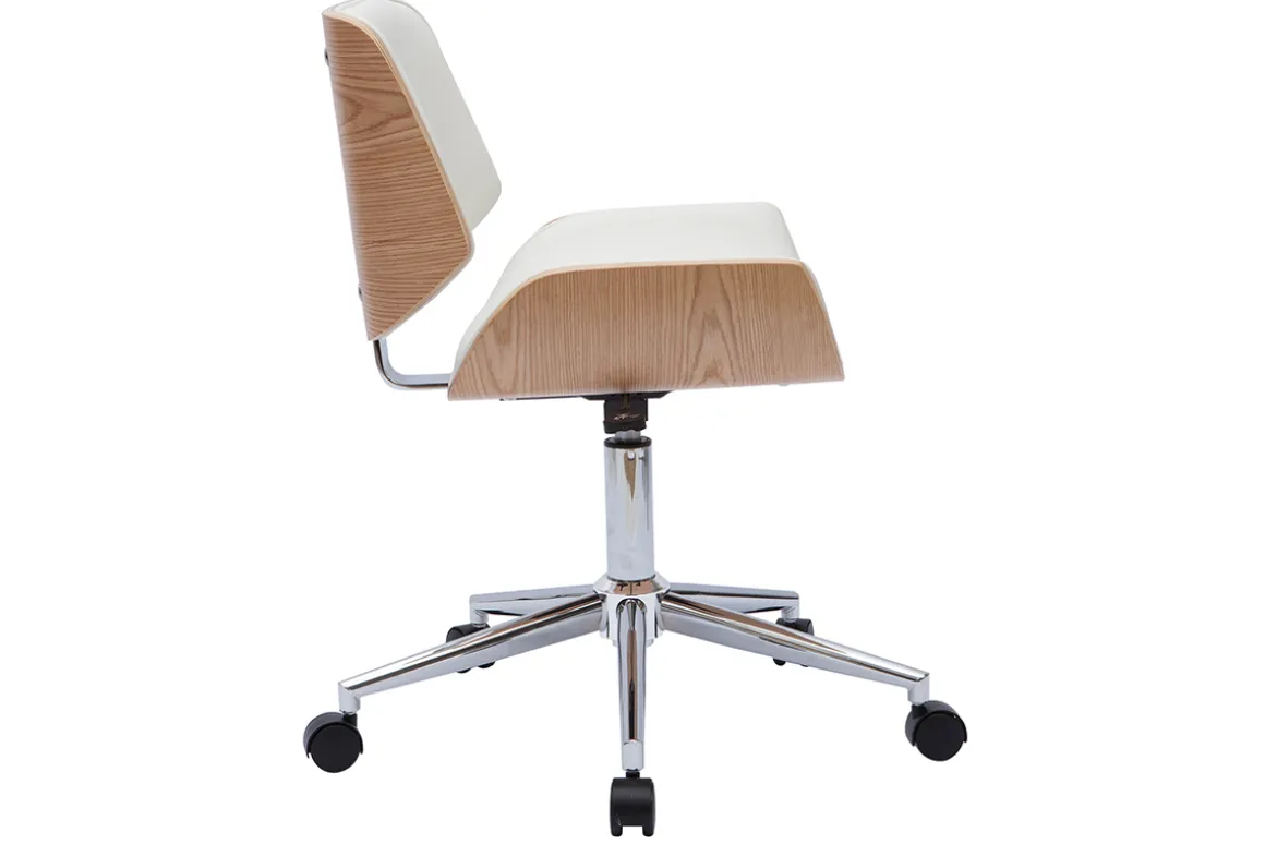 Miliboo Fauteuil De Bureau|Fauteuil De Bureau Petit Prix-Chaise de bureau à roulettes design blanc, bois clair et acier chromé RUBBENS