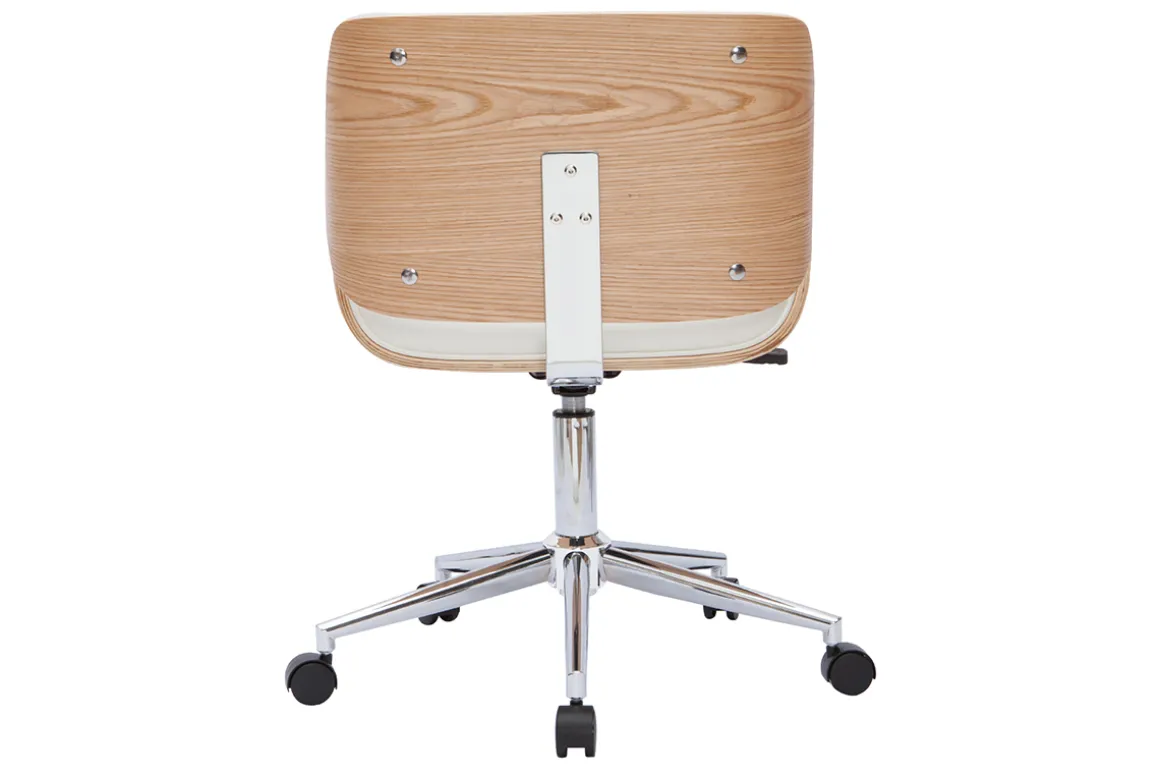 Miliboo Fauteuil De Bureau|Fauteuil De Bureau Petit Prix-Chaise de bureau à roulettes design blanc, bois clair et acier chromé RUBBENS