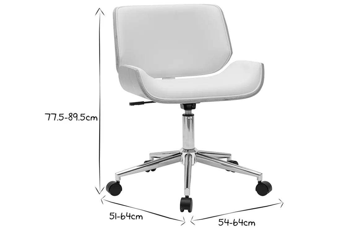 Miliboo Fauteuil De Bureau|Fauteuil De Bureau Petit Prix-Chaise de bureau à roulettes design blanc, bois clair et acier chromé RUBBENS