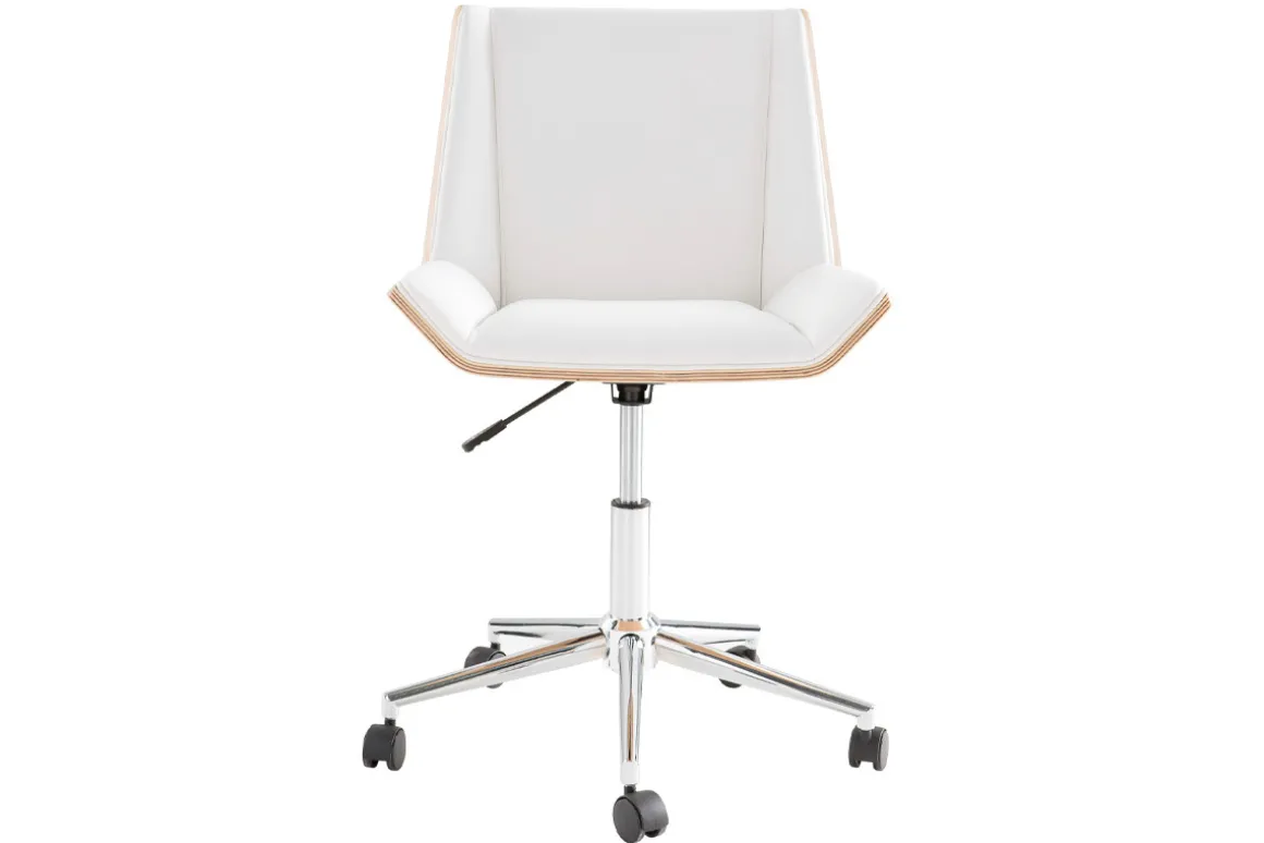 Miliboo Fauteuil De Bureau|Fauteuil De Bureau Petit Prix-Chaise de bureau à roulettes design blanc, bois clair et acier chromé MELKIOR