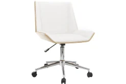 Miliboo Fauteuil De Bureau|Fauteuil De Bureau Petit Prix-Chaise de bureau à roulettes design blanc, bois clair et acier chromé MELKIOR