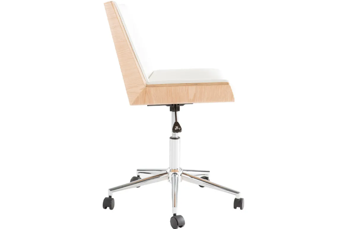 Miliboo Fauteuil De Bureau|Fauteuil De Bureau Petit Prix-Chaise de bureau à roulettes design blanc, bois clair et acier chromé MELKIOR