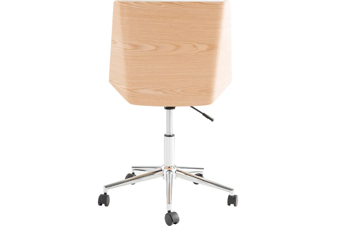 Miliboo Fauteuil De Bureau|Fauteuil De Bureau Petit Prix-Chaise de bureau à roulettes design blanc, bois clair et acier chromé MELKIOR