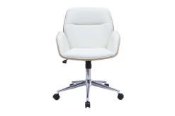 Miliboo Fauteuil De Bureau-Chaise de bureau à roulettes design blanc, bois clair et acier chromé MARLOW