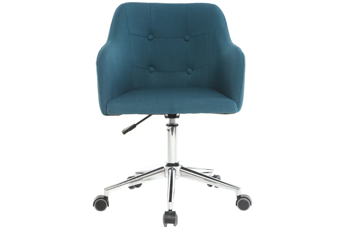 Miliboo Fauteuil De Bureau|Fauteuil De Bureau Petit Prix-Chaise de bureau à roulettes capitonnée en tissu bleu canard et acier chromé BALTIK