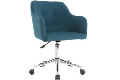 Miliboo Fauteuil De Bureau|Fauteuil De Bureau Petit Prix-Chaise de bureau à roulettes capitonnée en tissu bleu canard et acier chromé BALTIK