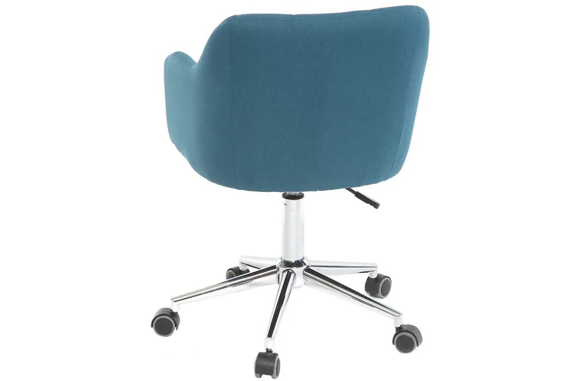Miliboo Fauteuil De Bureau|Fauteuil De Bureau Petit Prix-Chaise de bureau à roulettes capitonnée en tissu bleu canard et acier chromé BALTIK