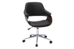 Miliboo Fauteuil De Bureau|Fauteuil De Bureau Petit Prix-Chaise de bureau à roulettes design noir, bois foncé noyer et acier chromé HANSEN