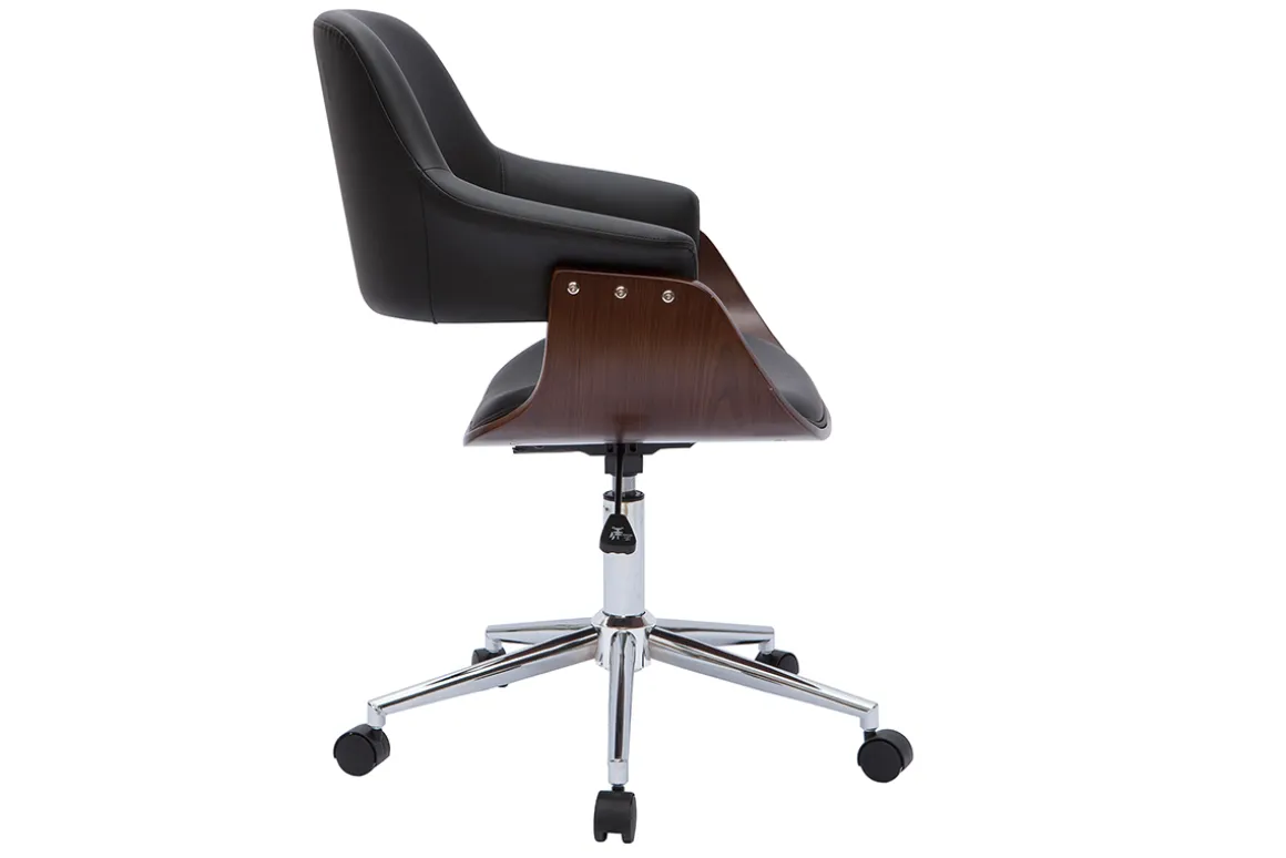 Miliboo Fauteuil De Bureau|Fauteuil De Bureau Petit Prix-Chaise de bureau à roulettes design noir, bois foncé noyer et acier chromé HANSEN