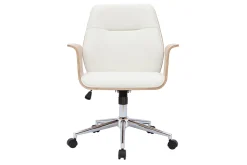 Miliboo Fauteuil De Bureau-Chaise de bureau à roulettes design blanc, bois clair et acier chromé RUFIN