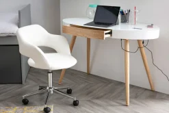 Miliboo Fauteuil De Bureau|Fauteuil De Bureau Petit Prix-Chaise de bureau à roulettes design blanc et acier chromé JESSY