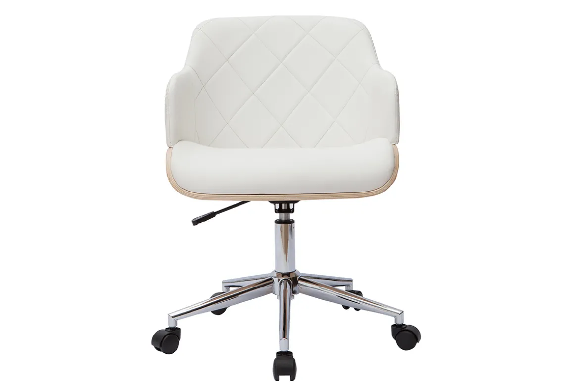 Miliboo Fauteuil De Bureau|Fauteuil De Bureau Petit Prix-Chaise de bureau à roulettes design blanc, bois clair et acier chromé SANDRO