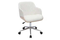 Miliboo Fauteuil De Bureau|Fauteuil De Bureau Petit Prix-Chaise de bureau à roulettes design blanc, bois clair et acier chromé SANDRO