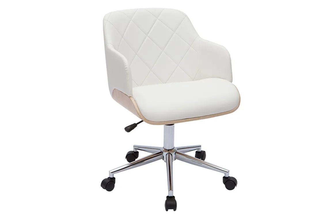Miliboo Fauteuil De Bureau|Fauteuil De Bureau Petit Prix-Chaise de bureau à roulettes design blanc, bois clair et acier chromé SANDRO