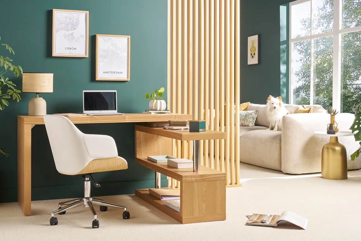 Miliboo Fauteuil De Bureau|Fauteuil De Bureau Petit Prix-Chaise de bureau à roulettes design blanc, bois clair et acier chromé SANDRO