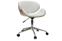 Miliboo Fauteuil De Bureau|Fauteuil De Bureau Petit Prix-Chaise de bureau à roulettes design blanc, bois clair et acier chromé WALNUT